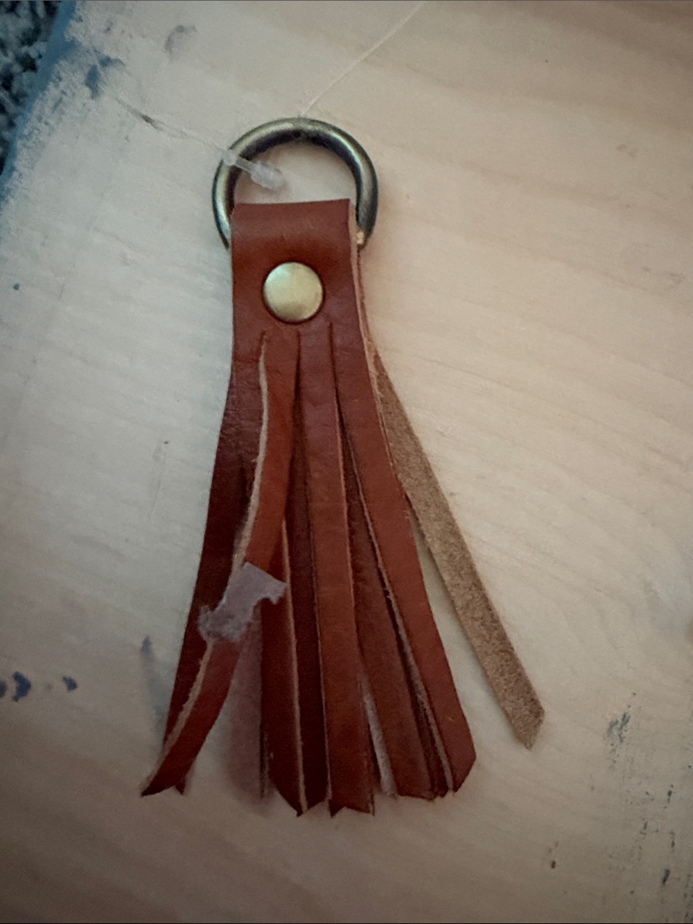Brown Leather Tassel Keychain with Brass Ring Portland leather new